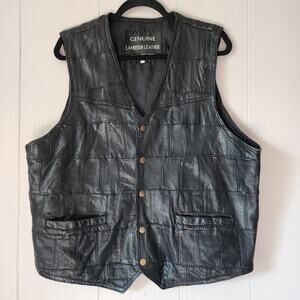 Vintage 70s Biker Motorcycle Navarre Leather Vest Lambskin Black Patch XXL